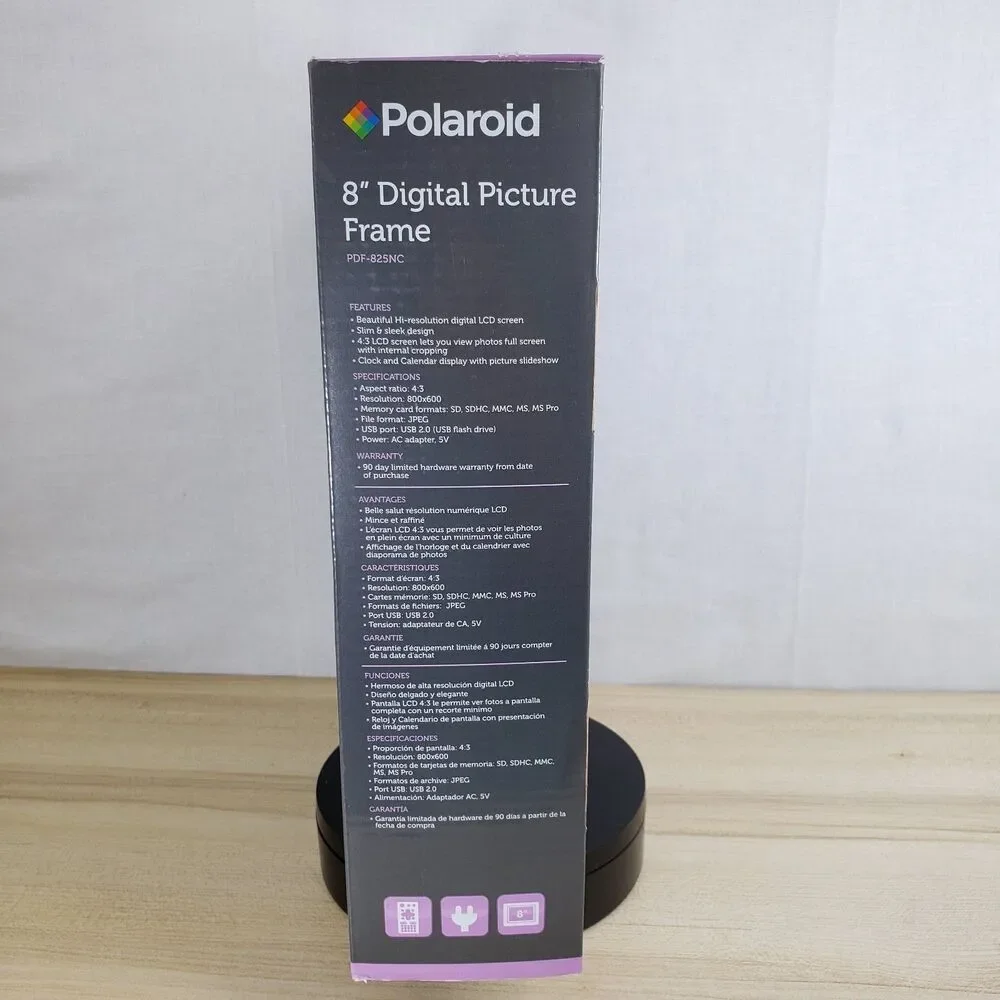 Polaroid Digital Picture Frame 8” Inch Electrical Plug In Black -New in Box